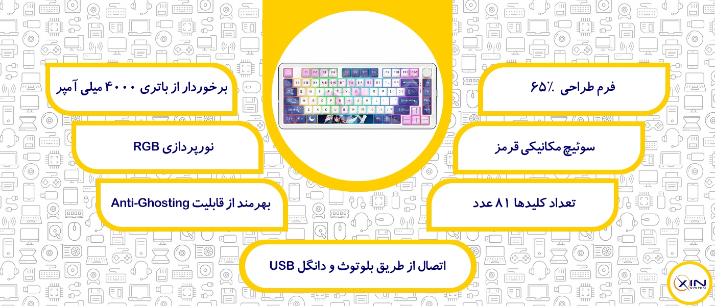 مشخصات کیبورد گیمینگ بی‌سیم ردراگون Cyrus PRO K681